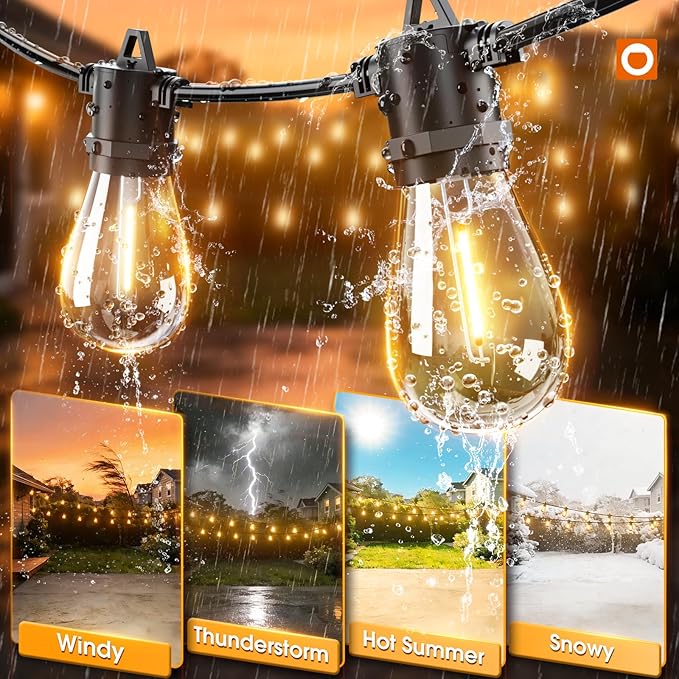 addlon 72FT(2FT Space) LED Outdoor String Lights with 36 Edison Shatterproof Bulbs, Heavy-Duty and Weatherproof Strand, Commercial Grade Patio Lights, Decorative for Patio, Black
