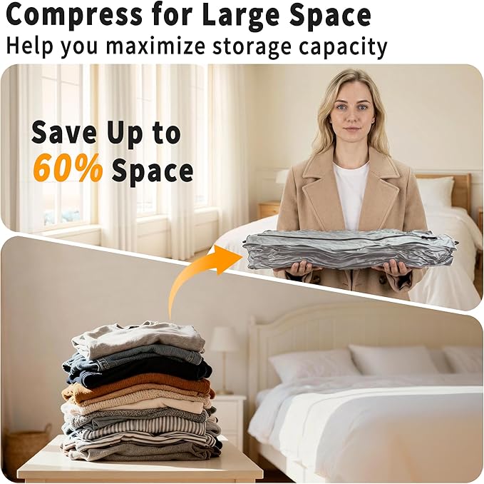 Reusable Vacuum Bags for Travel With Pump,Professional Waterproof IPX8 Zipper Vacuum Compression Bag for Suitcases Backpack,Space Saver Bags Packing Organizers for Clothing Packing(3 Pack,Gray)