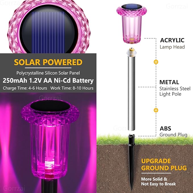 Solar Pathway Lights Gift for Mom 10 Pack Pink Solar Lights Outdoor Waterproof Yard Lighting, LED Stainless Steel Stake for Garden Outside Landscape Lawn Driveway Walkway Path
