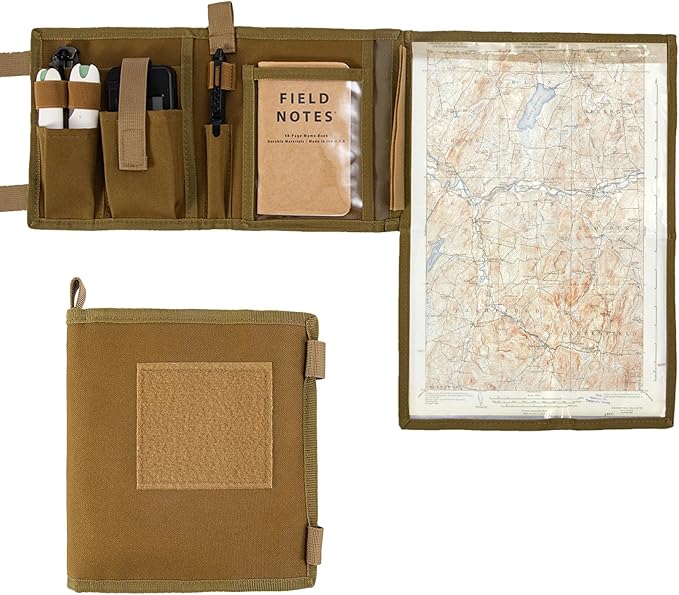 Map Case with Waterproof, Multifunctional Tactical Pouch with 13 x 10 Inch Clear Window for Reading Map While Outdoors or Hiking, 1000D Oxford + Waterproof TPU