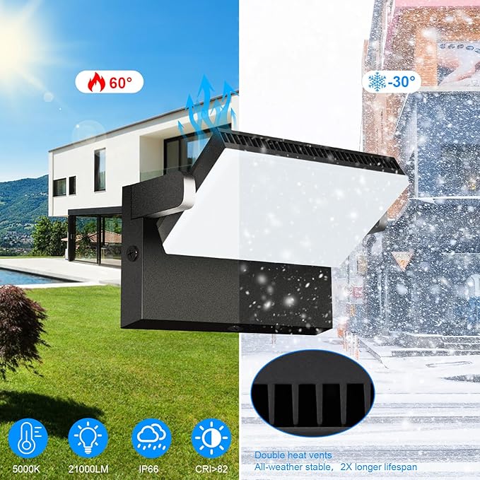 ledmo 150W Outdoor LED Flood Light Switch Control Full 360 Rotation Exterior Wall Pack Lights 21000lm 5000k Modern Security Commercial Wall Mount Fixture for House Shop Barn Warehouse Building