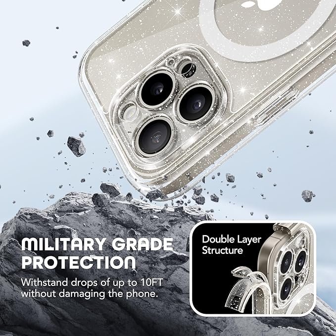 TIESZEN for iPhone 15 Pro Case, Compatible with MagSafe, Built-in Privacy Screen Protector and Camera Protection, Anti Spy Full Body Dustproof Shockproof Hard Phone Case 6.1", Shiny Clear
