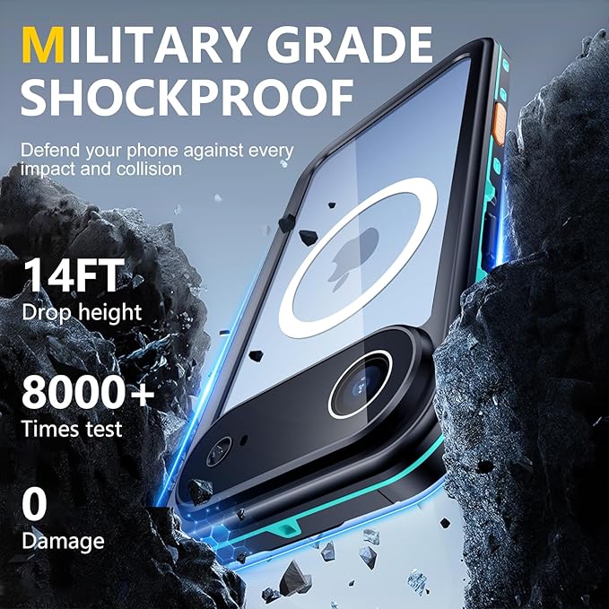 Red2Fire for iPhone Air Case Waterproof, [Built-in Screen Protector & Camera Protector][Compatible with MagSafe][Full Body Shockproof][IP68 Waterproof][Dustproof] Phone Case 6.5" Blue/Clear