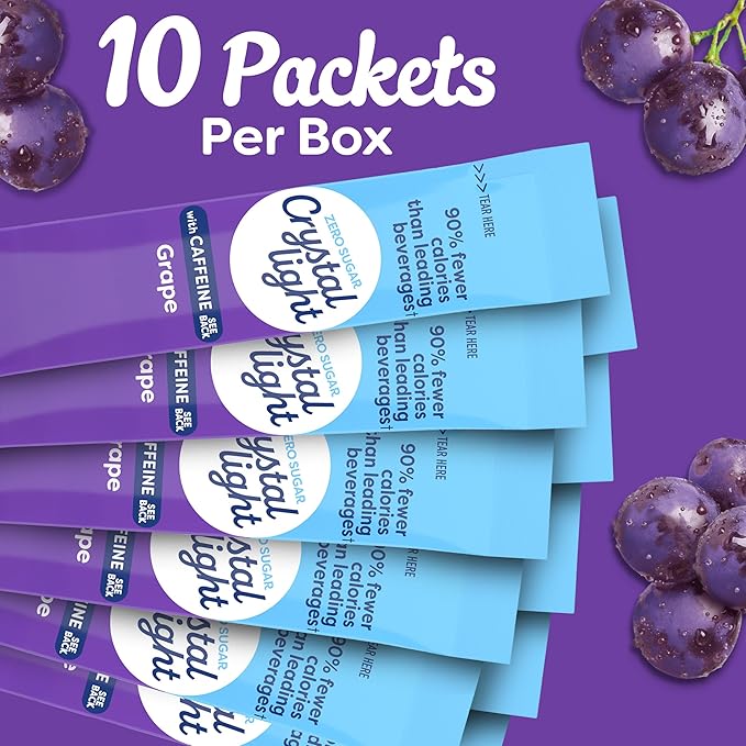 Crystal Light On The Go Energy Grape - Caffeine Energy Releasing, 10-Packet Boxes (Pack of 12)