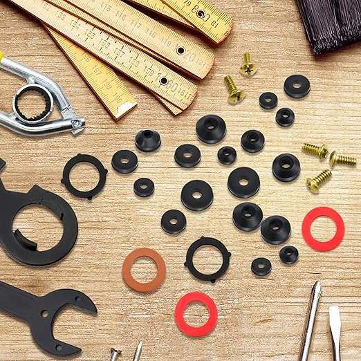 XBVV 32 Size 258 Pcs Faucet and Plumbing Rubber Washers Assortment Kit for Assorted Garden Hose Valve Spigot Adapter Splitter Outdoor Faucet Bibb Shower Hose Gasket Repair