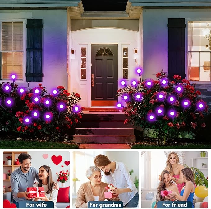 Slyuexu Solar Garden Lights Outdoor Waterproof, 2 Pack 16 LED Swaying Firefly Lights Outdoor Decor Light for Pathway Party Christmas Decoration, Unique Gifts for Women, Purple