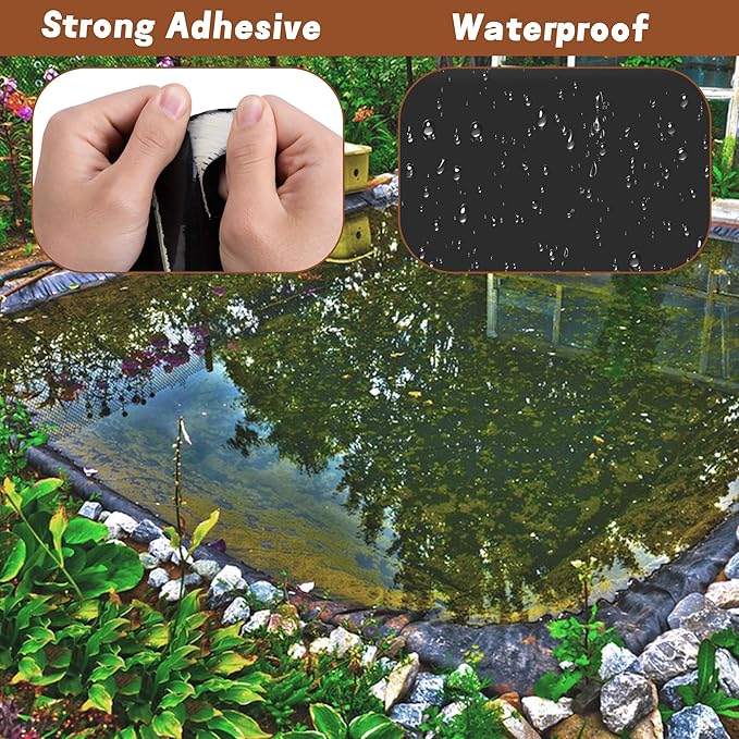 Adnee 2 Pcs Pond Liner Repair Patch-10 Inches Round Self-Adhesive EPDM Liner Repair Patch Kit-Thickened Rubber Pond Liner Seam for EPDM Garden Pond Patch Cover Repair