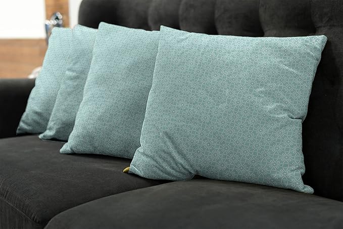 Ambesonne Celtic Decorative Throw Pillow Case Pack of 4, Aqua Celtic Style Twisted Crossed Repeating Circle and Bent Line Webs Print, Cushion Cover for Couch Living Room Car, 16", Teal White