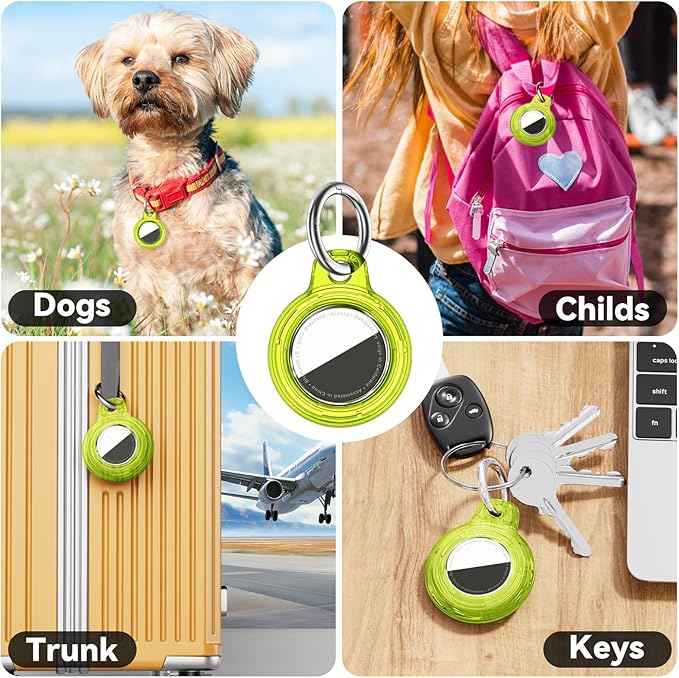 for Apple AirTag 2nd & 1st Gen, Waterproof Case for AirTag Holder Keychain,GPS Tracker Cover for Dog,Car Key,Luggage-E47-Clear Chartreuse