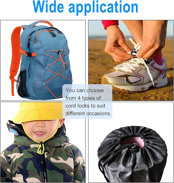 ZUSHALLMY 48pcs Upgraded Plastic Cord Lock, Cord Locks - Draw String Clip with Spring Toggle Stoppers Buttons for Drawstrings, Shoelaces, Paracord