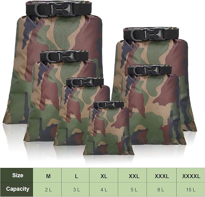 Shappy 6/12 Pcs Waterproof Dry Bags, Lightweight Outdoor Waterproof Dry Stuff Sacks 15/8/5/4/3/2 L and Long Adjustable Shoulder Strap for Kayaking Rafting Boating Hiking Camping
