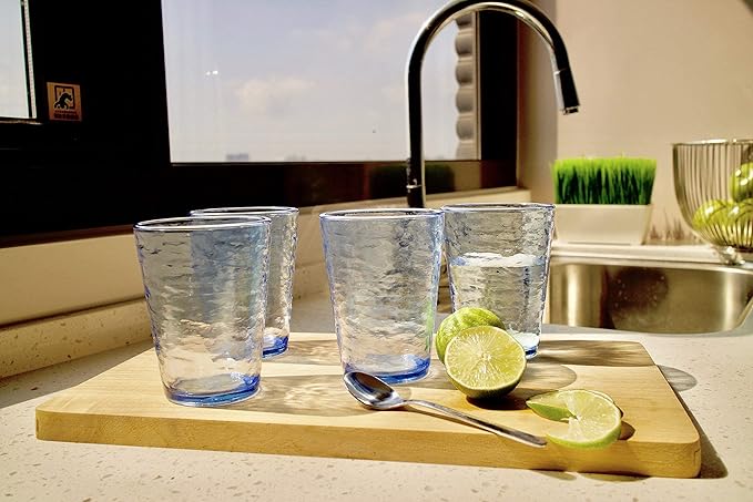 KLIFA- RIPPLE- 16 ounce, Set of 6, Acrylic Tumbler Drinking Glasses Cups, BPA-Free, Stackable Plastic Drinkware, Dishwasher Safe, Ocean Blue