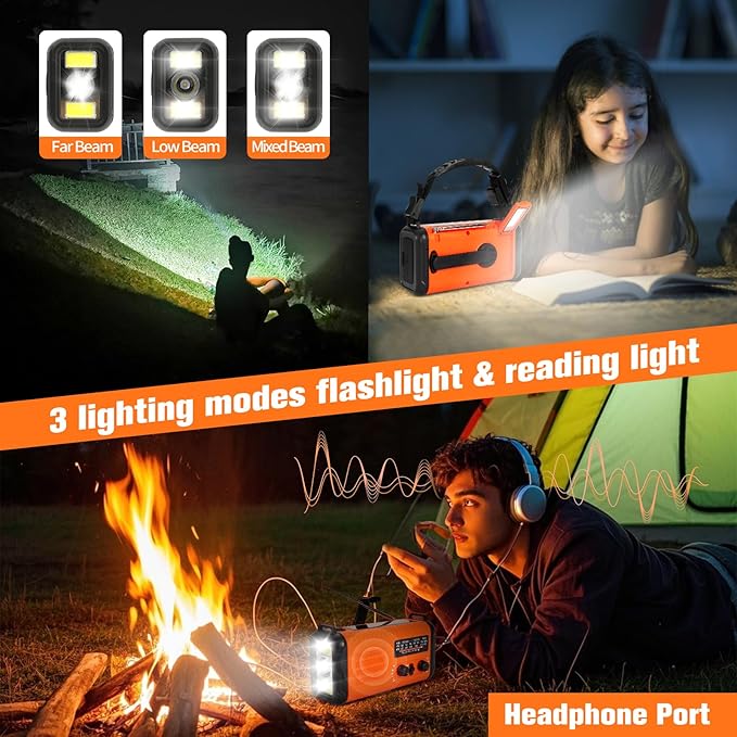 20000mAh Emergency Solar Crank Radio, 4 Ways Powered Portable Weather Radio AM/FM NOAA with USB Charged, Phone Charger, SOS Alarm Flashlight Reading Lamp, Headphone Jack, Compass for Camping Hiking