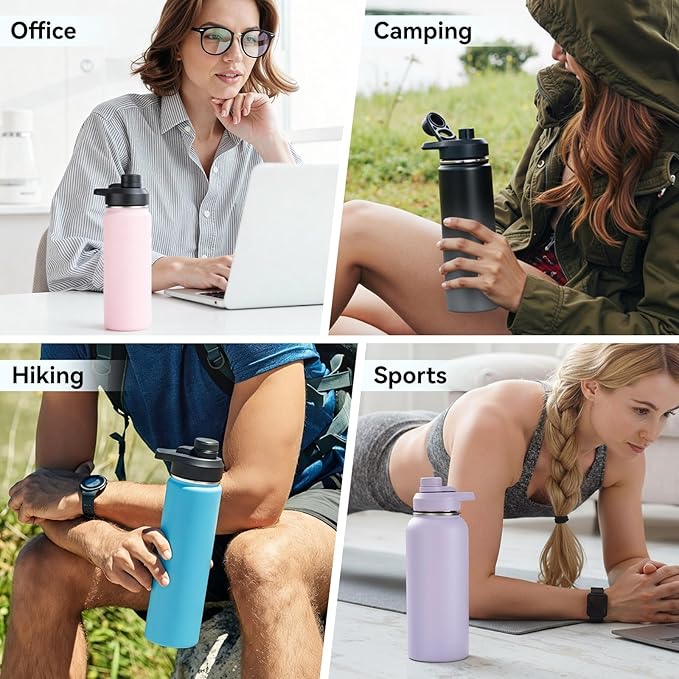 Fijinhom 18 oz Insulated Water Bottle with Handle, 304 Stainless Steel Water Bottles with Wide Mouth, Double Wall Vacuum Sports Water Bottle, BPA Free, Keep Cold and Hot, Black/Gray