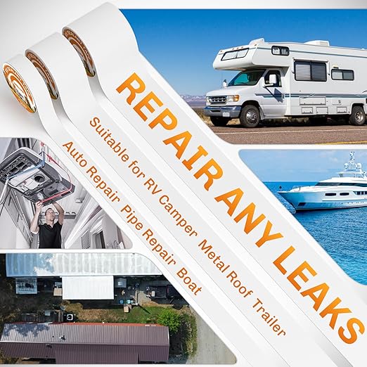 WELLUCK RV Roof Tape Sealant Roofing Tape, 4 Inch X 50 Foot Natural White RV Tape for Roof Repair Camper Trailer Boat Sealing Leak Repair, UV & Waterproof