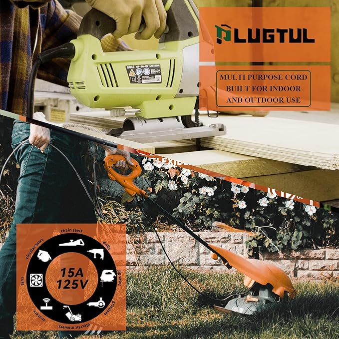 PLUGTUL Outdoor Extension Cord 15FT, 12 Gauge Extension Cord with Lighted End, Heavy Duty,15A 1875W SJTW, ETL Listed, Great for Garden and Home, Black
