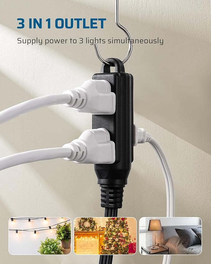 DEWENWILS Flat Plug Extension Cord, 1 FT 16/3 Awg Grounded Power Cable, 2 Pack, 3 Outlets Power Strip for Indoor Use, SPT-3 Cord, Space Saving for Office, School, Travel, Dorm, ETL Listed, Black