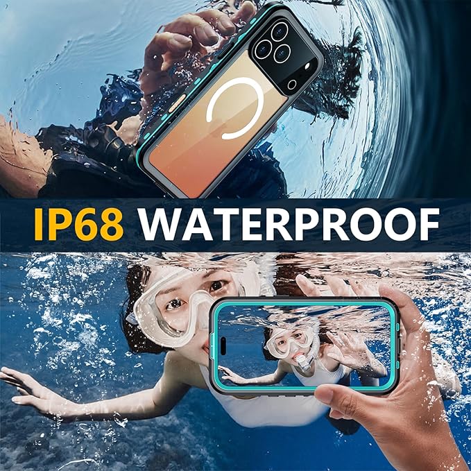 Red2Fire for iPhone 17 Pro Max Case Waterproof, [Built-in Screen Protector & Camera Protector][Compatible with MagSafe][Full Body Shockproof][IP68 Waterproof][Dustproof] Phone Case 6.9" Blue/Clear