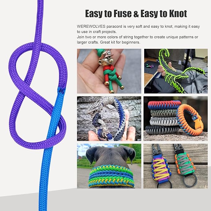 550 Paracord Type III - Survival Paracord Bracelet Rope Kits - Tent Rope Parachute Cord Combo Crafting Kits, Many Colors of Outdoor Survival Rope - Great Gift