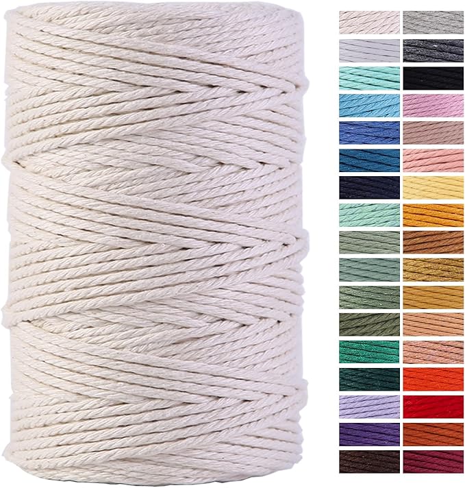Macrame Cord 4mm x 220Yards 100% Natural Cotton Macrame Rope Cotton Cord for Handmade Macrame Supplies, Wall Hanging, Plant Hangers, Crafts, Knitting, Decorative Projects