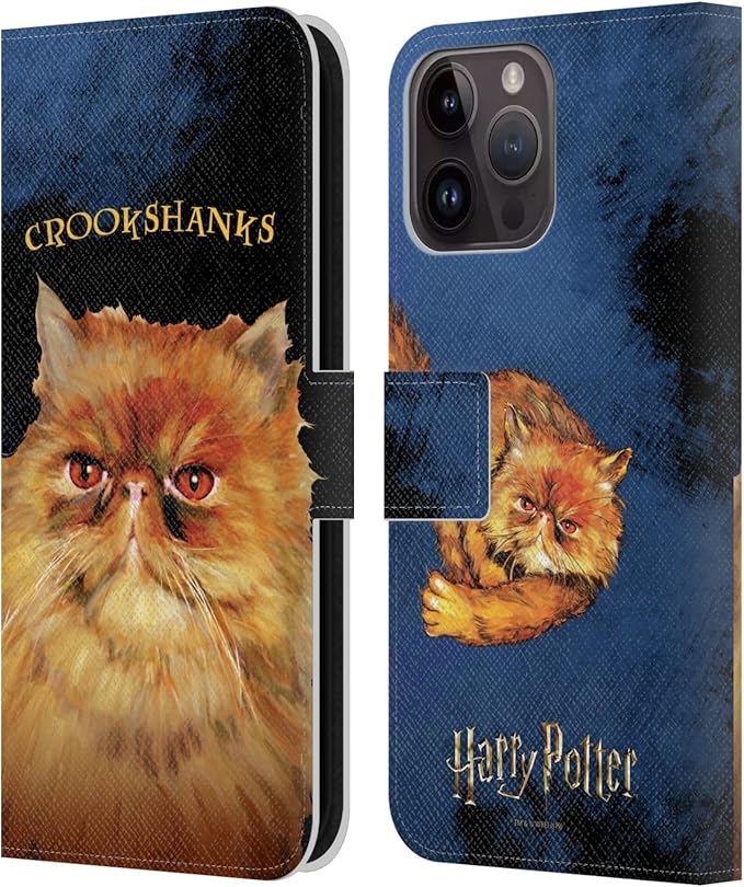 Head Case Designs Officially Licensed Harry Potter Crookshanks Prisoner of Azkaban II Leather Wallet Case Compatible with Apple iPhone 15 Pro Max
