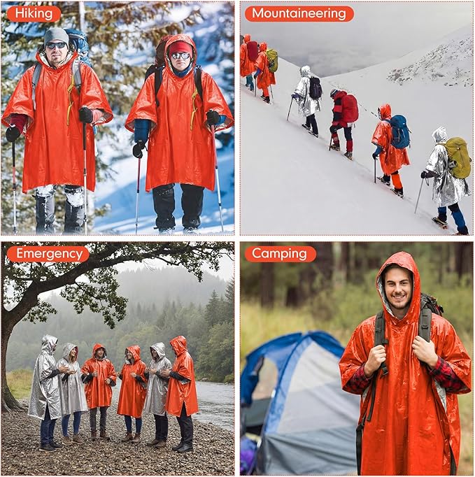Tellegloww Emergency Ponchos with Polyester Film Blanket Liner Waterproof Windproof Thermal Survival Blanket Rain Ponchos