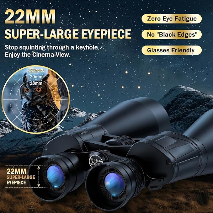 High Powered Binoculars 15-35x70 Zoom for Adults, Long Range Military Binoculars for Bird Watching Hunting Travel Concerts, Astronomy Binoculars with BAK4 Prism & FMC Lens