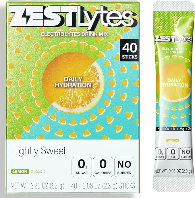 40 Sticks Sugar Free & 0 Calorie Electrolyte Hydration Packets, Low Sodium Lightly Sweet Electrolyte Powder Drink Mix, Liquid Daily IV Flavors | Lemon