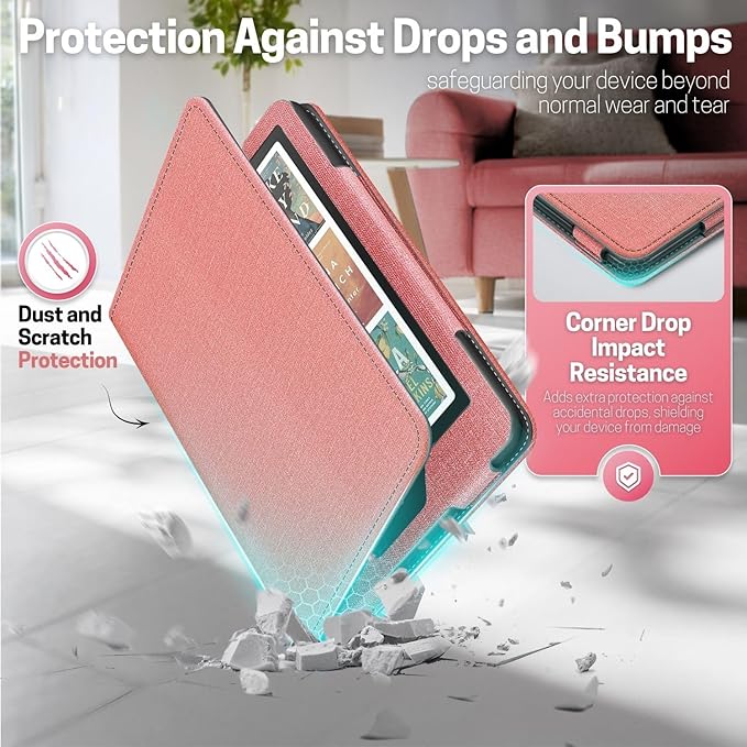 TNP Stand Case with Strap for Kindle Paperwhite 12th Gen 2024 / Kindle Colorsoft Signature Edition - 7" PU Leather Protective Folio Cover with Auto Wake/Sleep & Card Slot, Pink