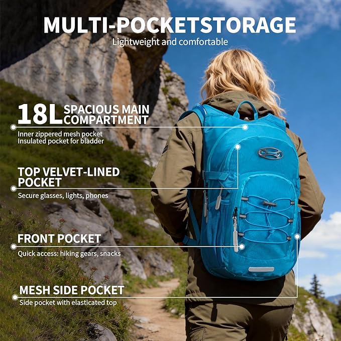 KABAQOO Hydration Backpack, 18L Multipurpose Hiking Backpack with 3L Water Bladder, Water Backpack Insulated Hydration Pack Ideal for Hiking and Cycling