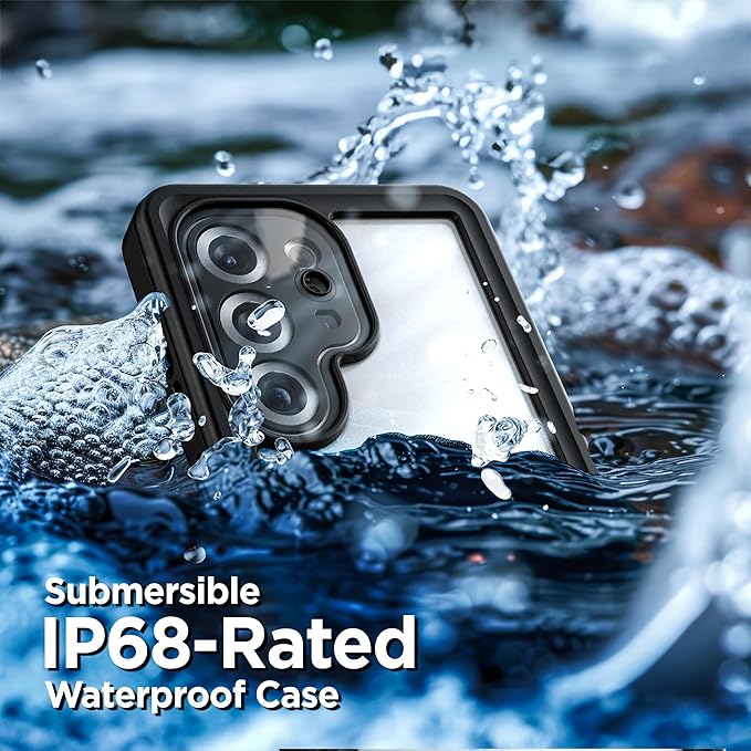 ENCASED Waterproof Case Designed for Samsung Galaxy S25 (IP68) Full Body Protective Phone Case with Screen Protector Built-in (Clear/Black) (S25 Ultra)