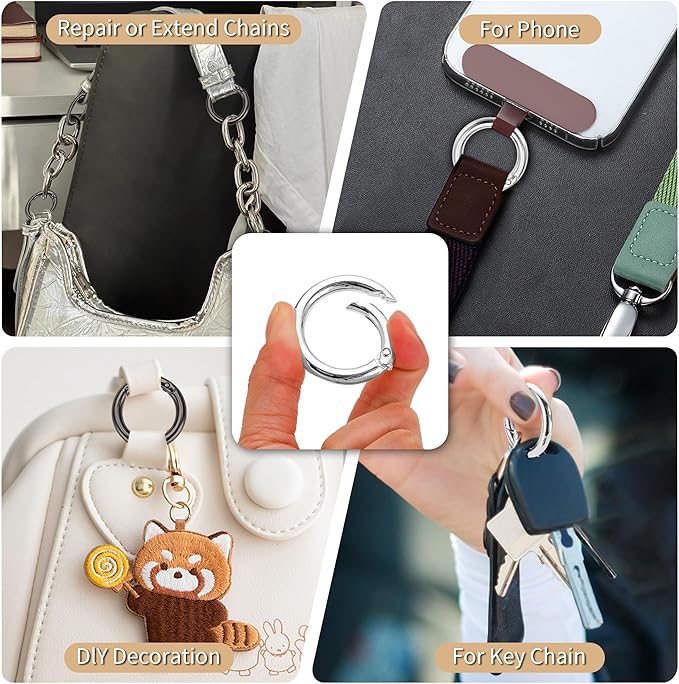 Gkeygo Key Ring Clip, 4/5 Inch Keychain Rings, 8 Pack Round Carabiner Clip for Keys, Buckle, Bags, Purses - Key Chain Hooks Replacement Keychains Lanyard DIY Crafts - Black, Silver