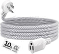 16 Gauge Braided Extension Cord 10 FT, 16/3 Flat Plug Power Cord Indoor, 3 Prong White Extension Cable Flexible for Home Dorm Room Essentials, 13A 125V 1625W, ETL Listed