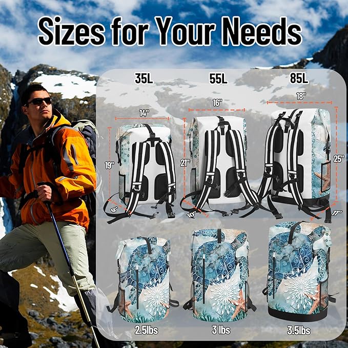 Dry Bags Waterproof for Marine Kayaking Boating Camping Swimming Keeps Gear Small Dry Lightweight Backpack 5L Roll Top Storage Backpack Beach Accessories Sea Turtle Coral Nautical Starfish