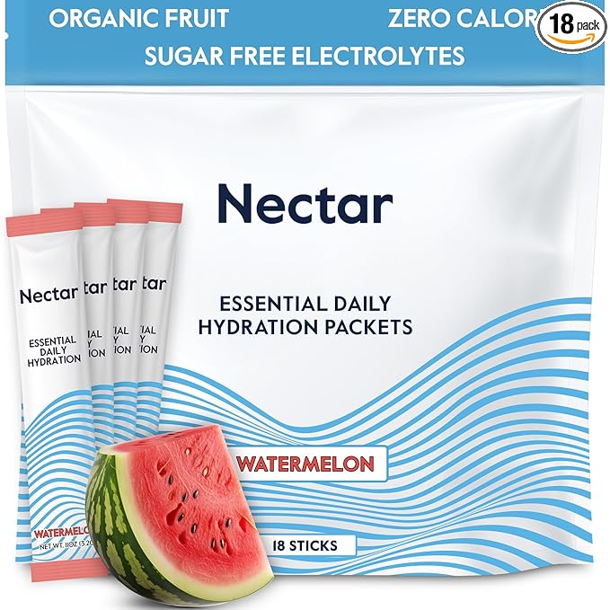 Nectar Hydration Packets - Electrolytes Powder Packets - No Sugar or Calories - Organic Fruit Liquid Daily IV Electrolytes Powder for Dehydration Relief & Rapid Rehydration (Watermelon 18 Pack)