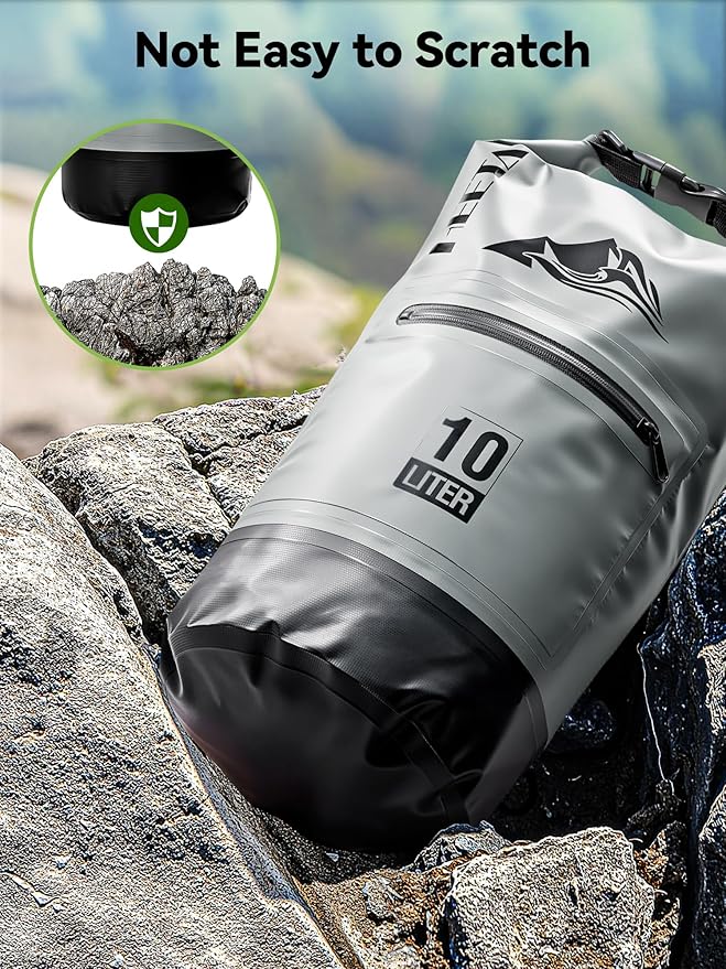 HEETA Waterproof Dry Bag with Front Zippered Pocket for Women Men, 5L/10L/20L/30L/40L Roll Top Lightweight Dry Storage Bag Backpack for Travel, Kayaking, Boating, Rafting, Camping, Hiking & Beach