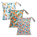 babygoal Wet Dry Bags for Baby Cloth Diapers, Washable Travel Bags, Beach, Pool, Gym Bag for Swimsuits & Wet Clothes with Two Zippered Pockets 3 Pack, 3LN21