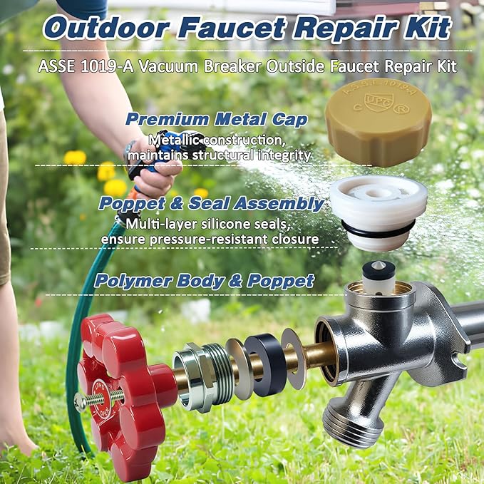 Outdoor Faucets Repair Kit, ASSE 1019-A Water Hose of Home Improvement, ABS Plastic Anti-Siphon Valve Repair for Vacuum Breaker Outside Faucet，1 Pack