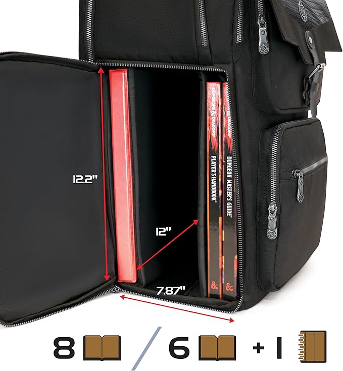 ENHANCE Collector's Edition DnD Backpack - RPG DM Bag for Dungeons and Dragons - DnD Bag fits 6-8 Books, 18" Laptop/DM Screen Slot, Miniature Foam Trays, Accessory Pockets, Map Strap (Dragon Black)