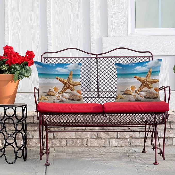 Swono Starfish Decorative Throw Pillow Cushion Covers, Ocean Beach Starfish Seashells Cosy Pillowcase Home Decor, Double-Sided Printed Pillow Covers for Bedroom Livingroom Office 18x18 Set of 2
