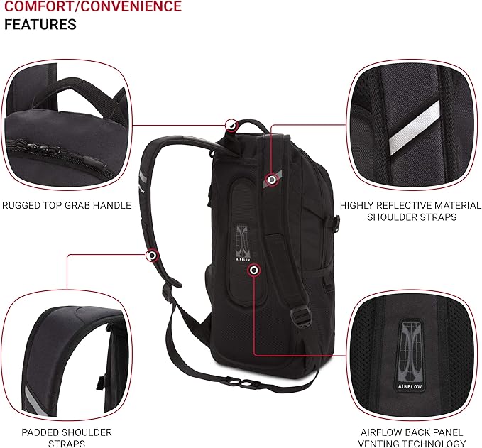 SwissGear 3598 Backpack, Narrow Daypack, Ideal for Commuting and School, Dark Grey