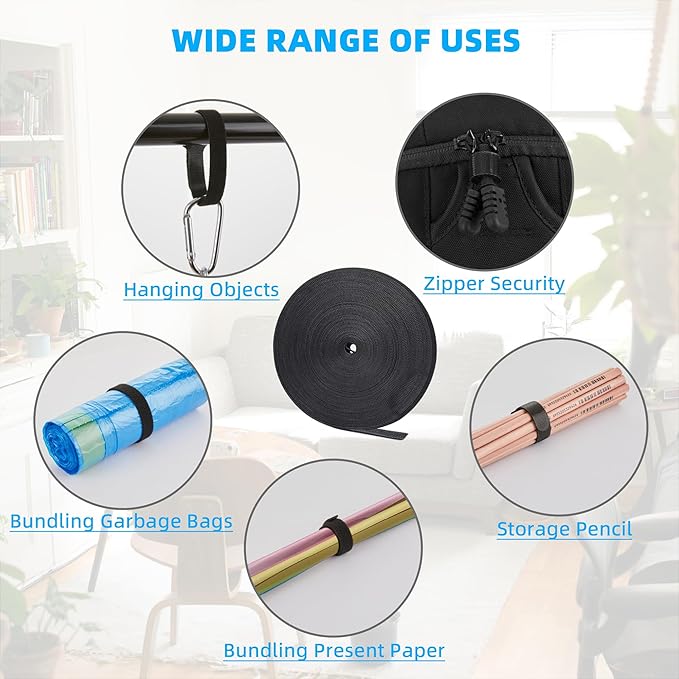 100 ft x 1/2 inch Hook and Loop Roll, Reusable Fastening Cable Ties, Multi-Purpose Cable Management Wire Ties Cable Straps for Organizing Home, Office and Data Centers
