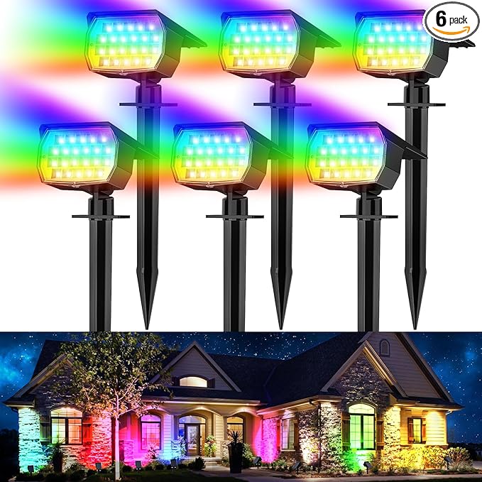 WENATY Solar Spot Lights Outdoor Color Changing, [7 Mode/6 Pack] Christmas Landscape Spotlights, Solar Lights Outdoor Waterproof, Solar Led Powered Flood Light for Outside Pathway Yard Garden Walkway