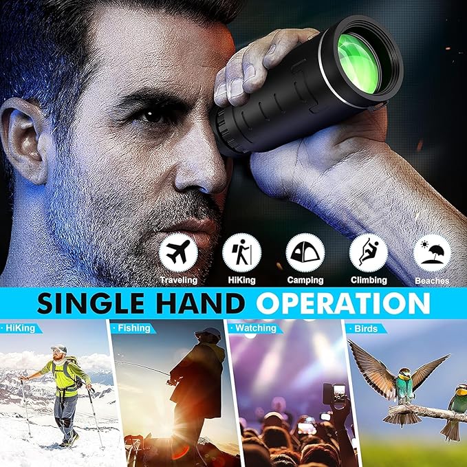 Monocular Telescope 40x60 with Smartphone Adapter, Telescope for Adults High Powered, Monocular for Adults, Compact Low Light Vision for Wildlife, Hunting, Camping, Travel &Outdoor Adventures