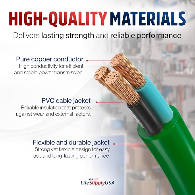 10ft Outdoor/Indoor Extension Cord 10/3 Gauge Ultra Heavy Duty 3 Prong SJTW, Waterproof, Flexible Cold-Resistant Long Power Cord,15A 125V 1875W, Green by LifeSupplyUSA