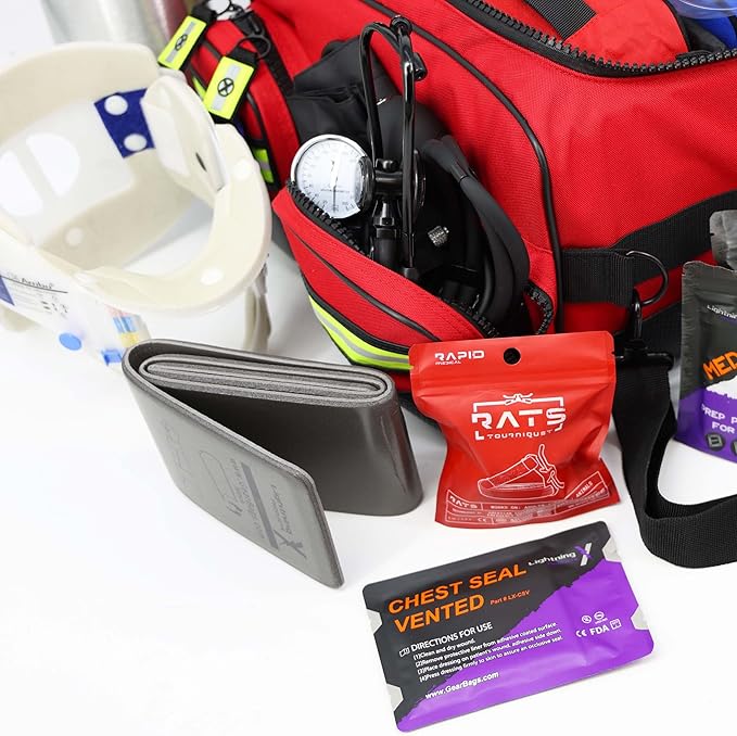 Lightning X Fully Stocked X-Tuff Modular Oxygen Trauma Bag w/Removable Organizer Pouches for EMS/EMT + First Responder - Red