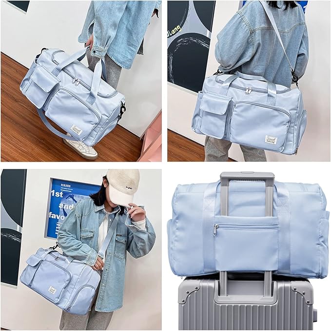 Suruid Sports Gym Duffel Bag with Shoes Compartment and Dry Wet Separated Pocket for Men and Women - Blue