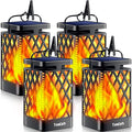 TomCare Solar Lights Outdoor Flickering Flame Solar Lantern Outdoor Waterproof Hanging Lanterns Decorative Lighting LED Flame Lights for Patio Garden, Black 4 Pack