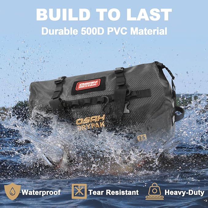 OSAH DRYPAK Waterproof Duffel Bag 25L/40L/60L – Heavy-Duty Motorcycle Tail Bag, Roll-Top Dry Bag for Travel, Camping, Boating, Kayaking, Outdoor Adventure