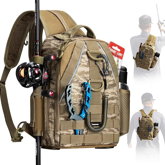 Piscifun Fishing Backpack with Rod Holder, Lightweight Sling Bag Storge Gear and Equipment